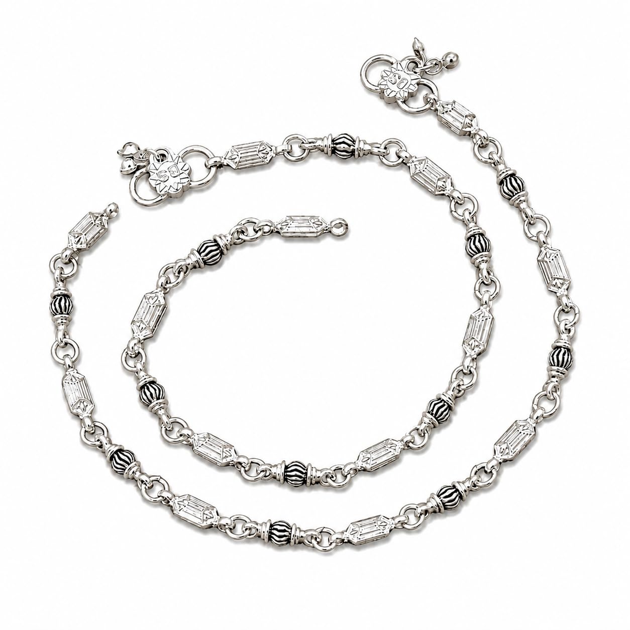 Imitation Payal for Women & Girls - Oxidized Silver Plated Traditional Anklet with Floral & Heart Charms, Adjustable Chain, Pack of 2 - AS70-01-picture-38
