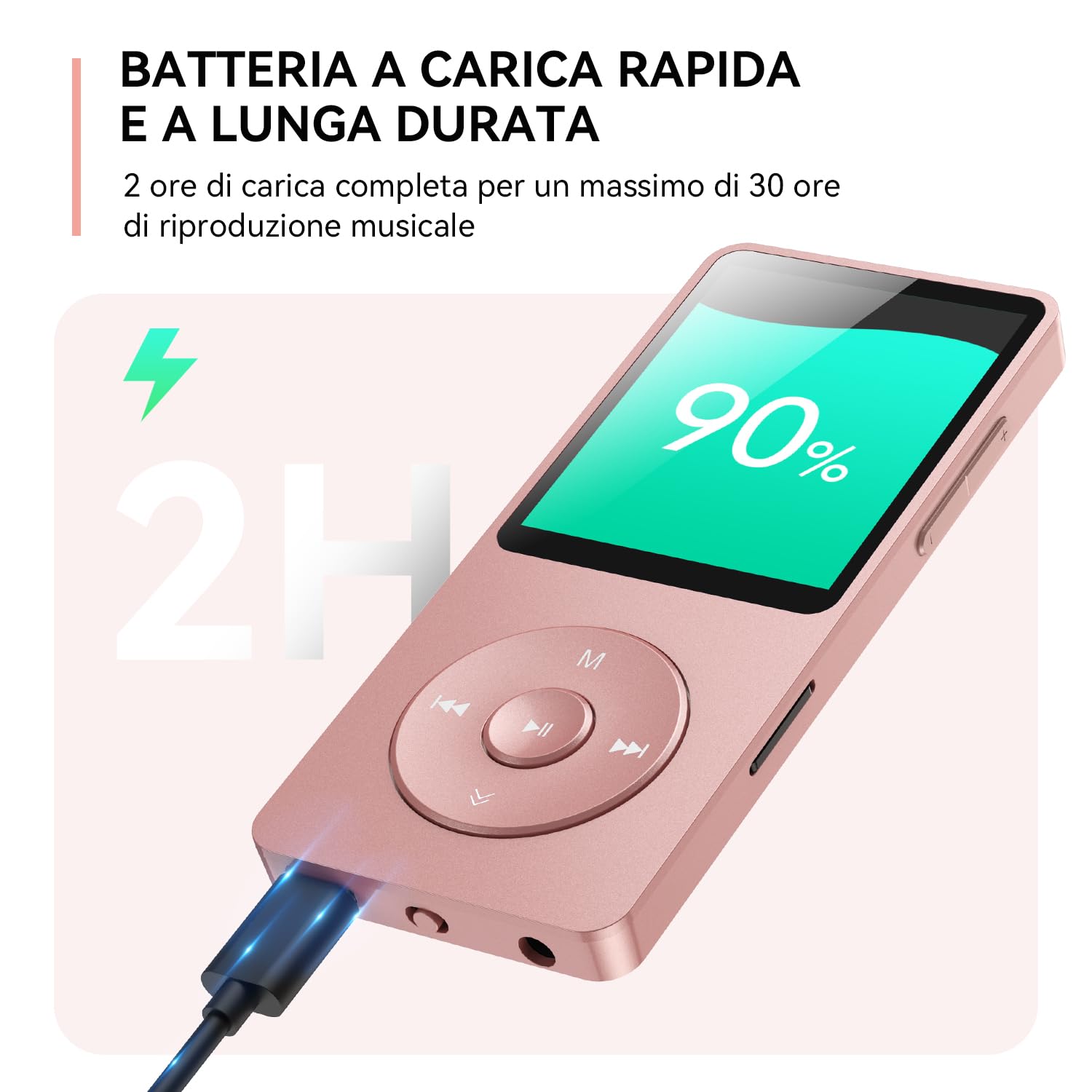 64GB Lettore MP3 Bluetooth 5.3, AGPTEK MP3 Lettore con Altoparlanti Sportivo, Musicale HiFi Lossless Portatile, Radio FM/Registrazione, (Cuffie Non Incluse), Rosa