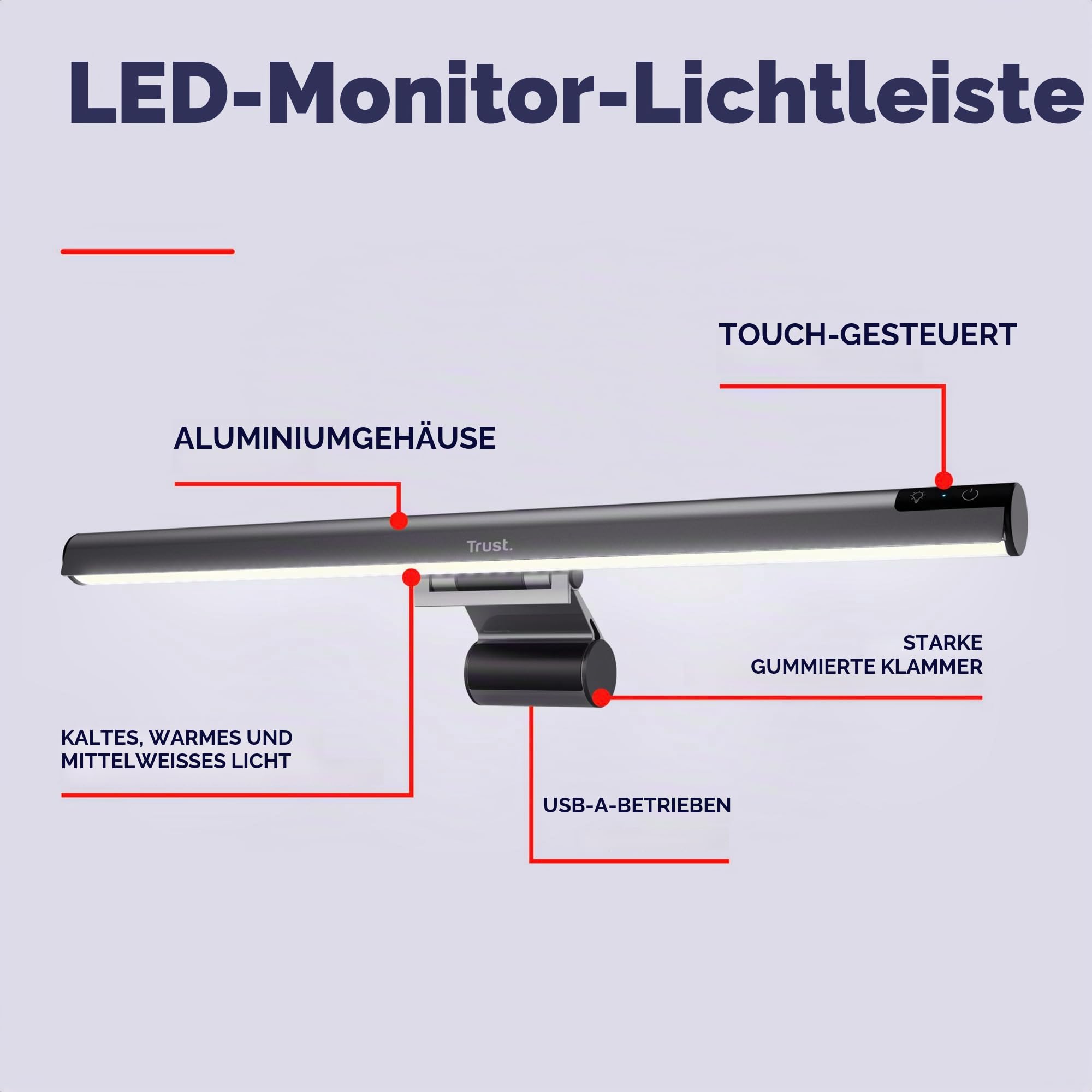 Trust Shyne Monitor Lampe LED 42cm Blendschutz mit Anti-blaues Licht