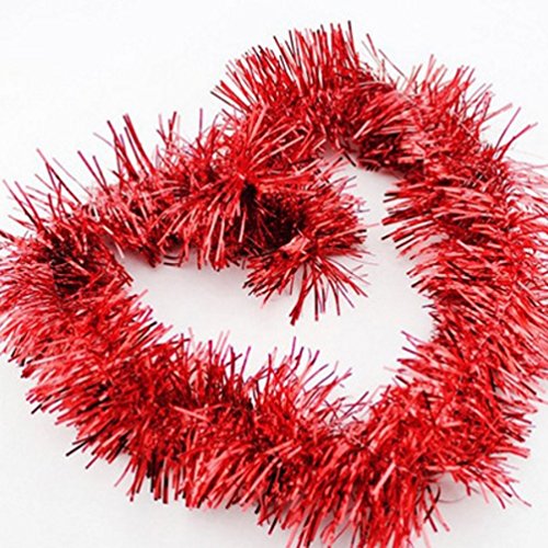Brinny 5 Stück 2m Weihnachten Lametta Girlande Twist Glänzend Metallisch Weihnachtsbaum Schmuck Hängende Dekoration für Kranz Hochzeit Geburtstag Party Festival - Rot Cover