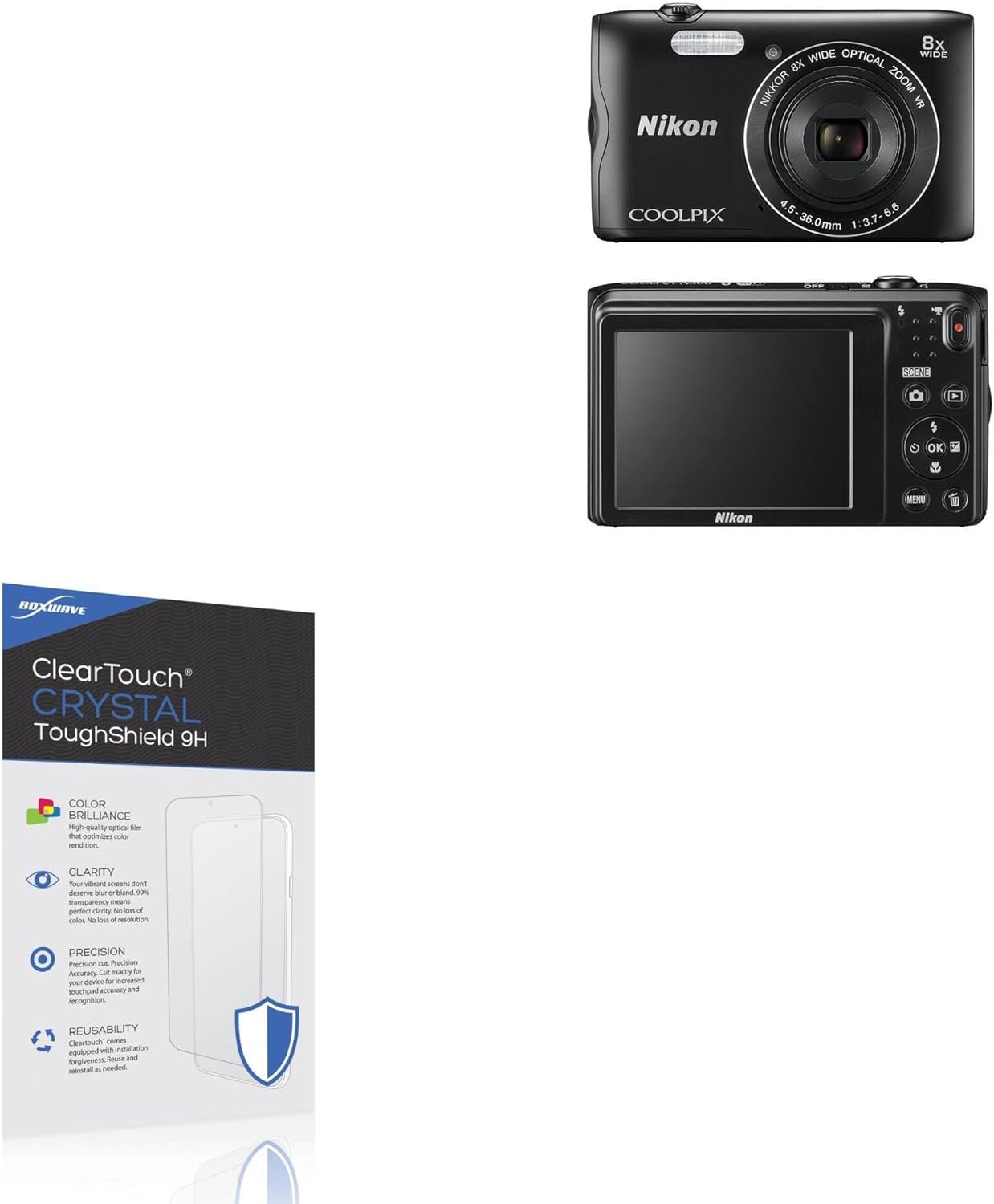 BoxWave Screen Protector Compatible with Nikon Coolpix A300 - ClearTouch Crystal ToughShield 9H (2-Pack), Clear 9H Tough Flexible Film Screen Protector