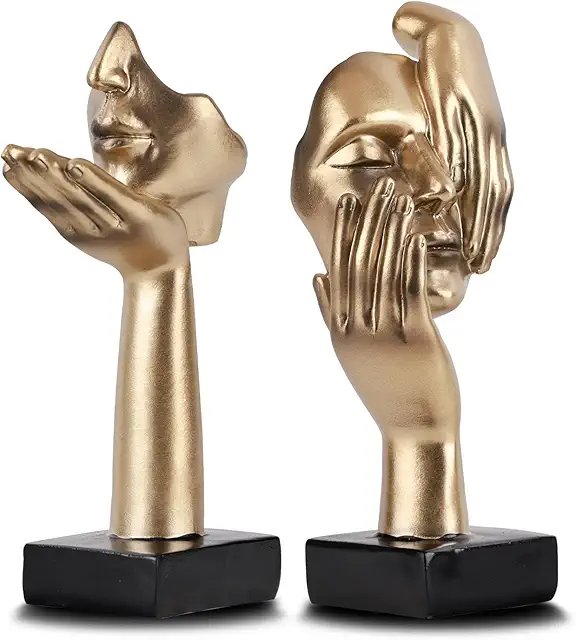 Gold-Black Abstract Thinker Statues - Modern Home Decor Sculptures (2 Pcs)