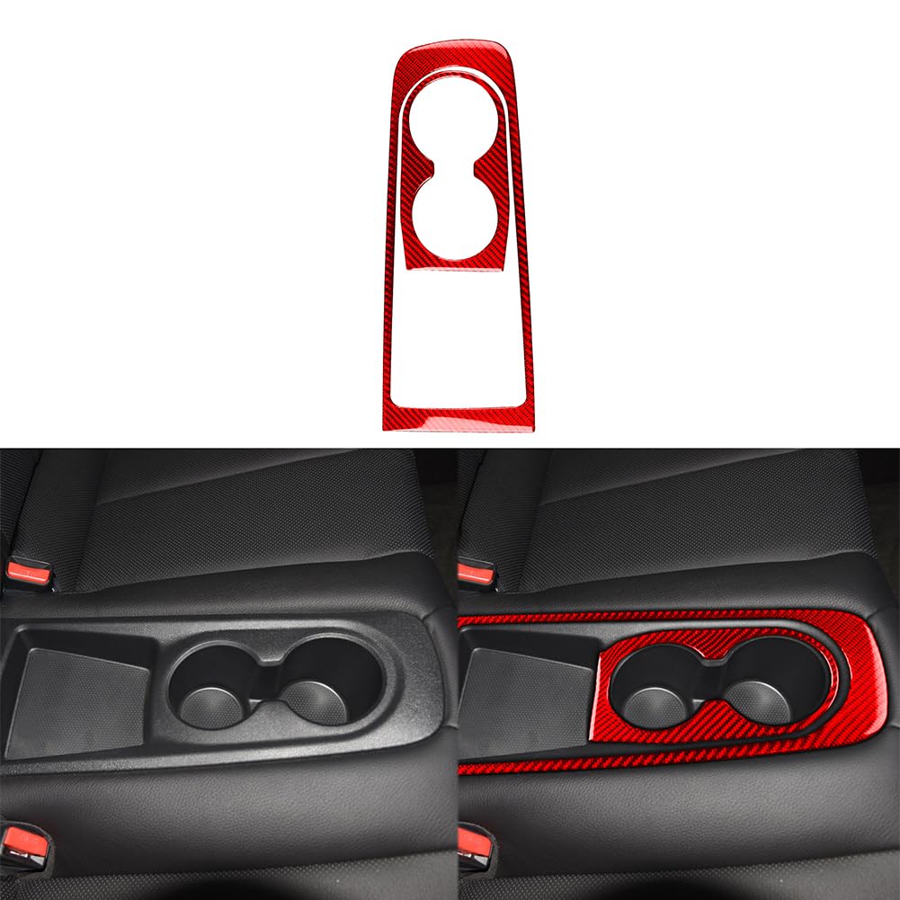 Car Rear Water Cup Holder Panel Trim Premium Real Carbon Fiber Sticker Compatible with Hyundai Veloster 2012 2013 2014 2015 2016 2017 Red Accessories