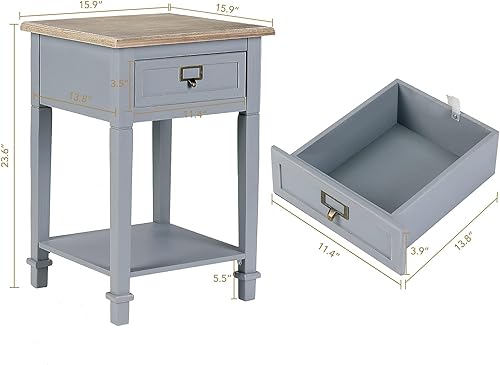 Miniatura 17 de Wnutrees Mesa auxiliar con estación de carga, 2 puertos USB y 2 tomacorrientes, mesita de noche con cajón y estante de almacenamiento abierto para