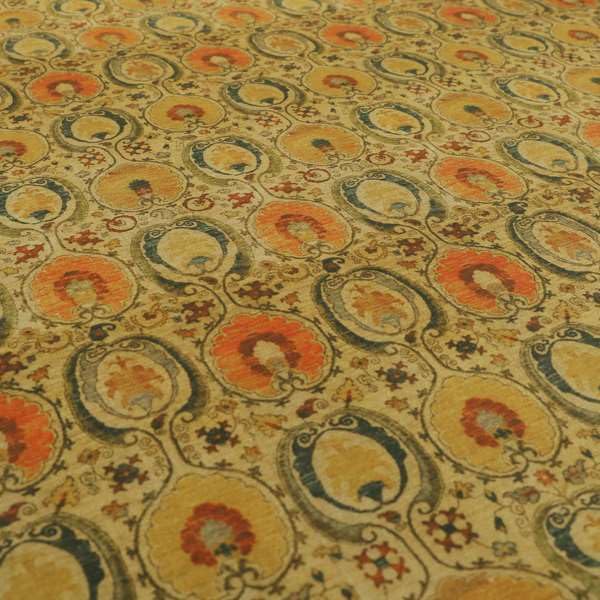 Redbrick Mill Fabrics Flame Retardant Traditional Oval Shaped Golden Pattern Velour Printed Velvet Upholstery Fabrics (Per Metre) โ image 1