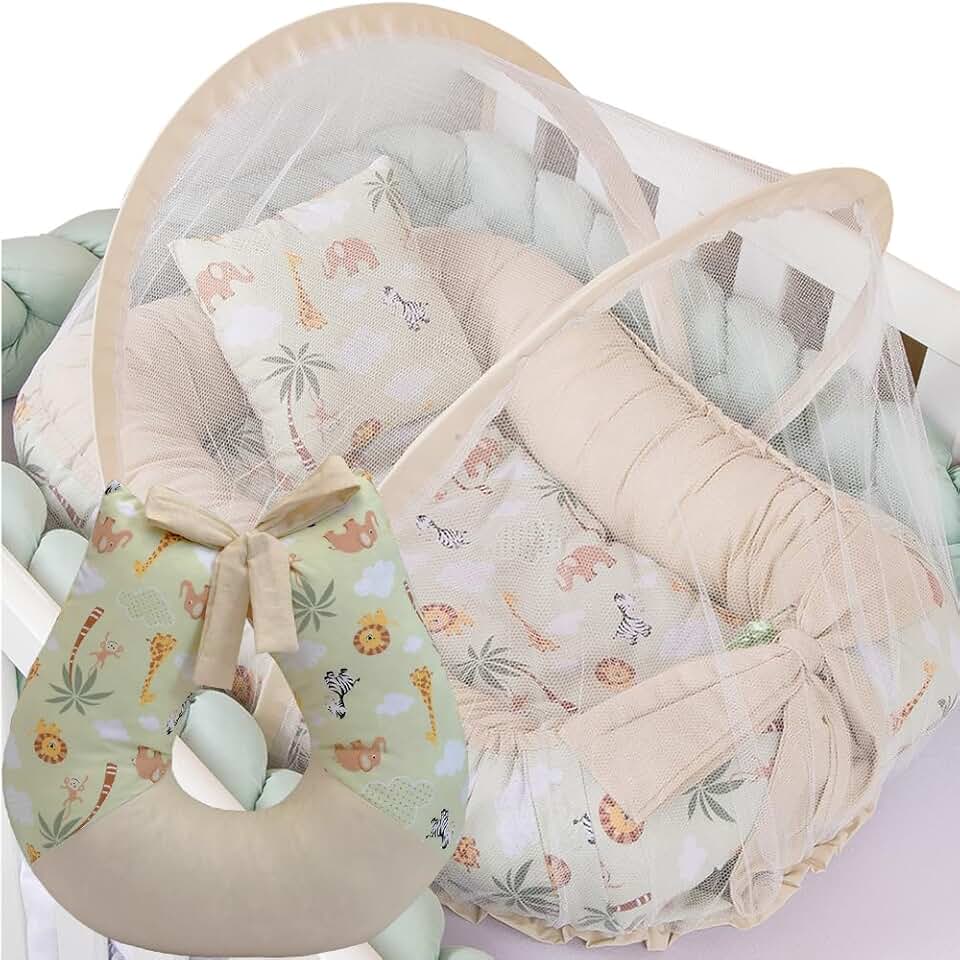 Ninho Redutor de Berço Com Mosquiteiro e Apoio Amamentar Safari Verde