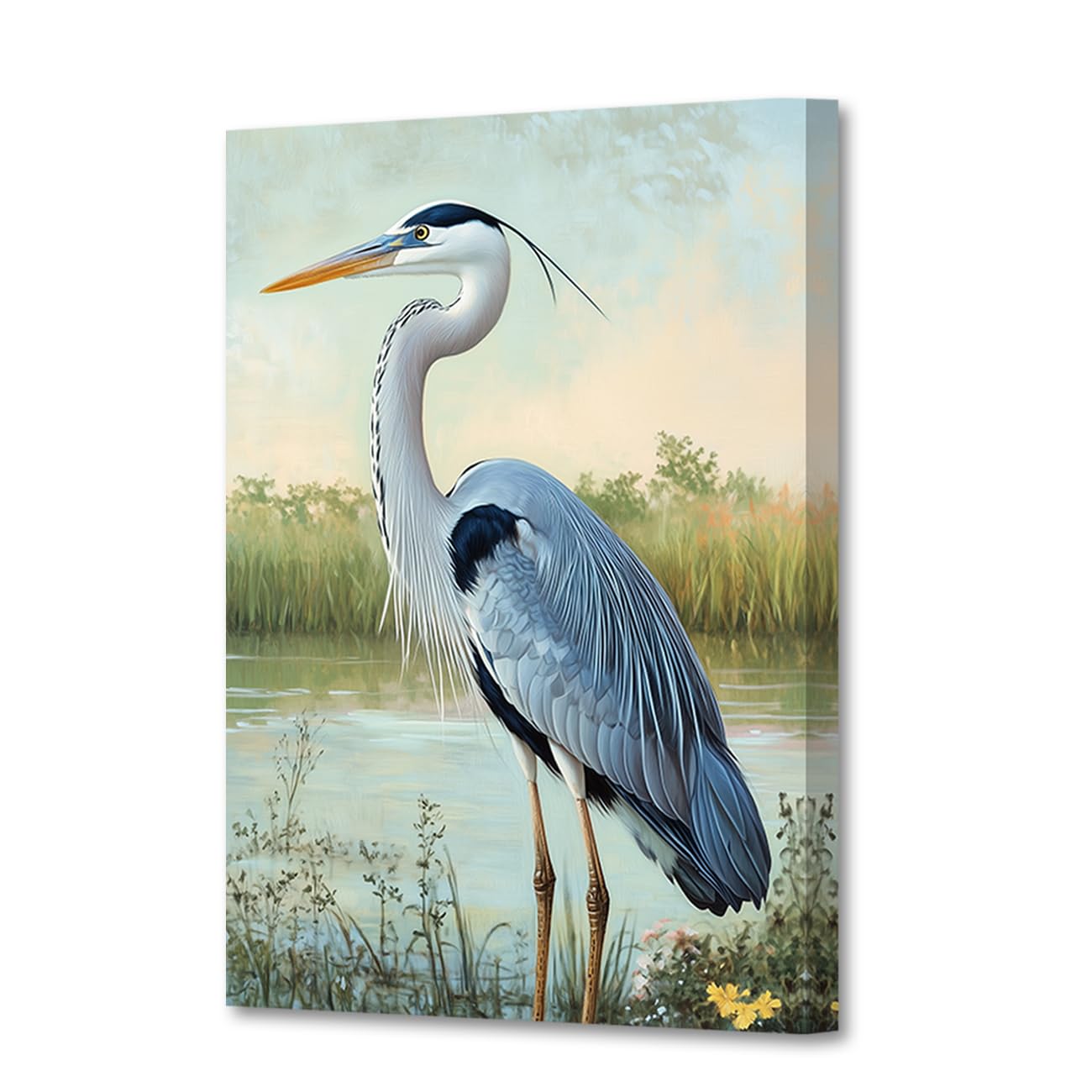 CXHOSTENT Heron Canvas Wall Art Sea Bird Pictures Coastal Animal Painting Print Crane Poster Office Bathroom Bedroom Decor Frame (40.00 x 60.00 cms)