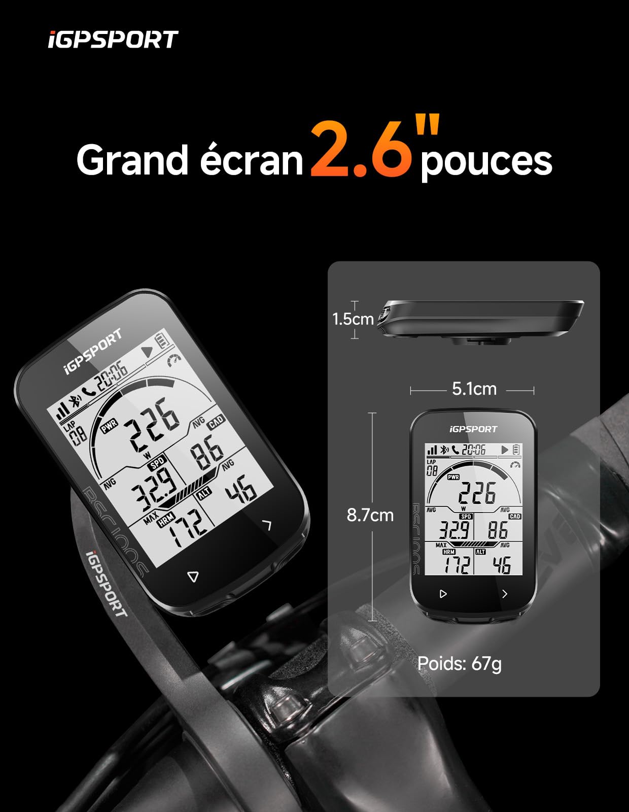 iGPSPORT BSC100S Compteur Velo sans Fil, Écran 2,6'' à Rétroéclairage Auto 40 Données Sportives 40H d’Autonomie Capteur Ant+/Bluetooth, IPX7 Étanche Compteur Velo GPS Ordinateur de Vélo GPS Velo