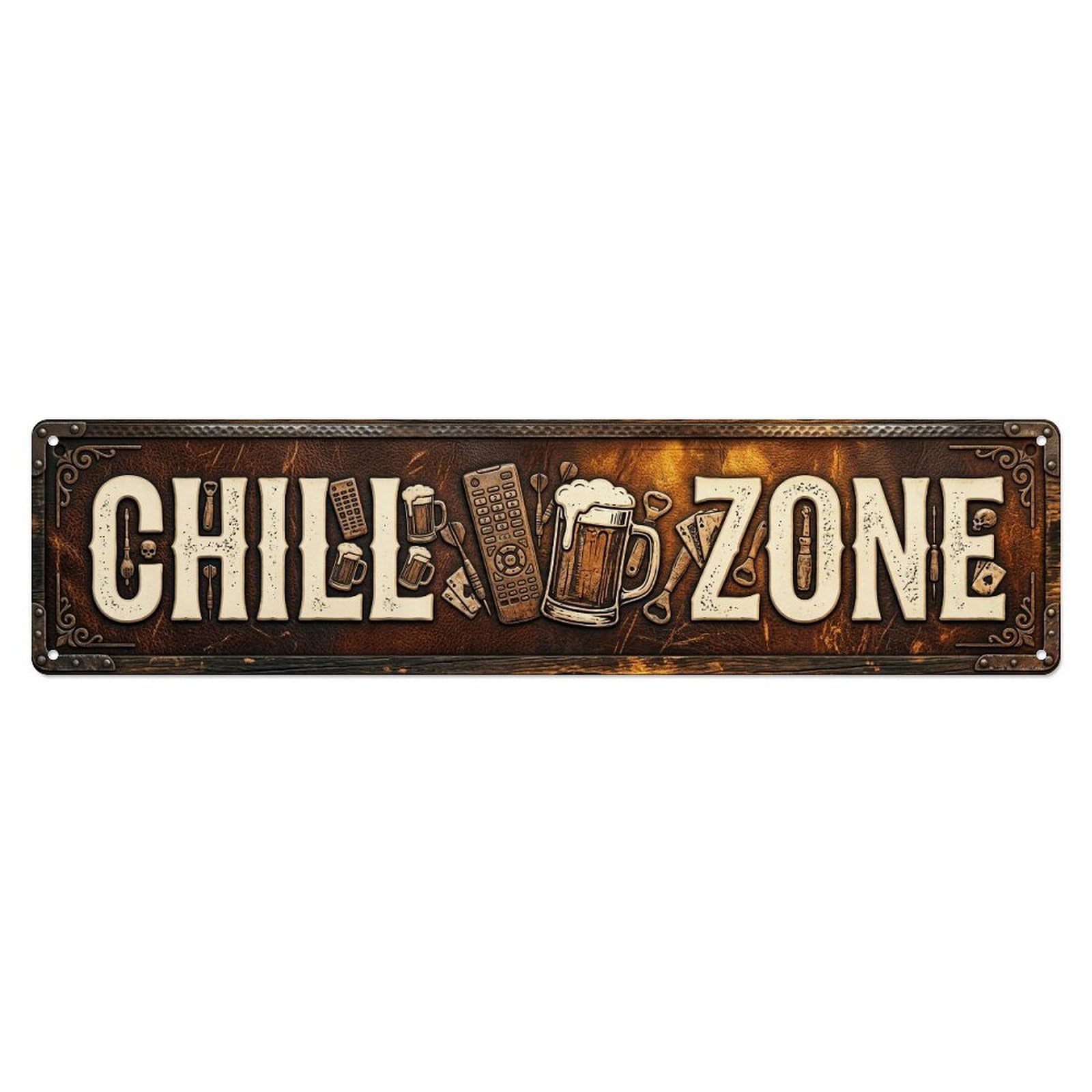 Chill Out Zone Retro Man Cave 1 Metal Tin Skinny Sign Plaque Wall Decor for Cafe, Club Bar, Office, Home Garden Metal Poster 4x16Inch