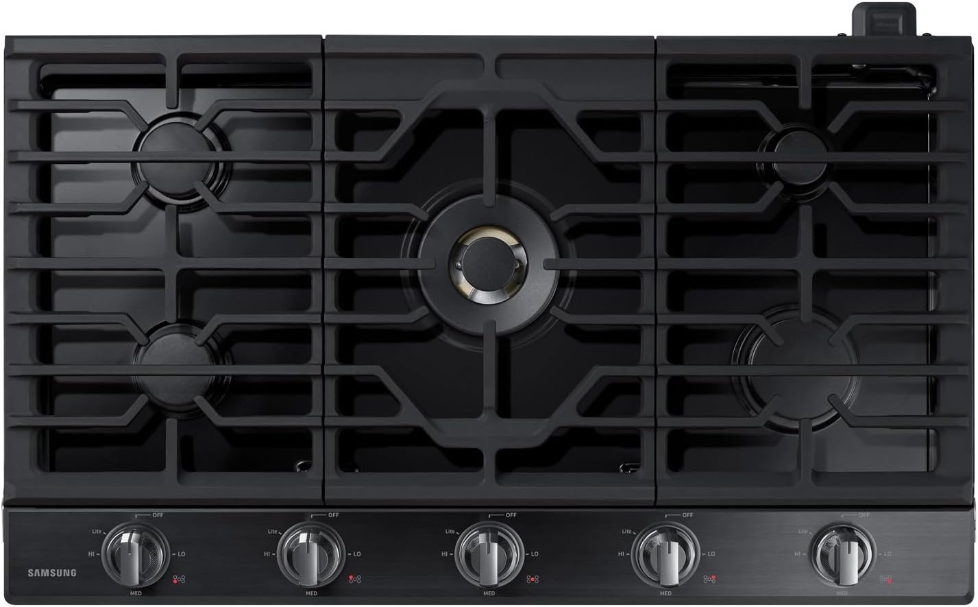 SAMSUNG 36" Built In Smart Gas Cooktop with 22K BTU Dual Power Burner, 5 Burners, Black Stainless Steel, NA36N7755TG/AA