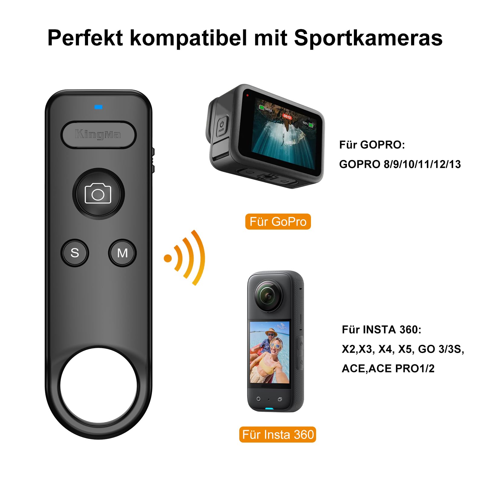 Télécommande sans fil Insta 360 ACE Pro Bluetooth compatible GoPro 8-13 Insta360 X2-X5 GO 3/3S Pro1/2