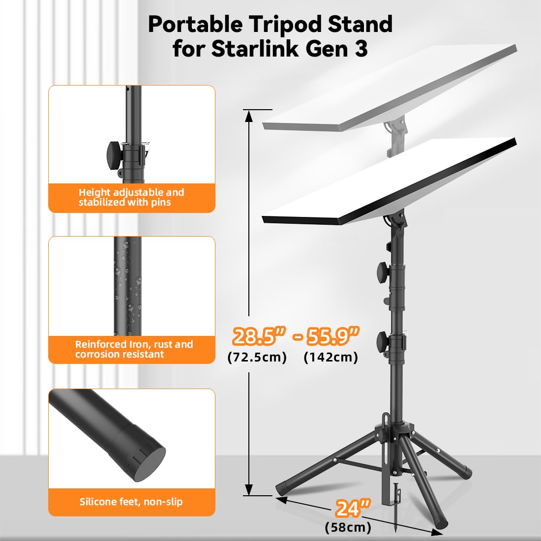 Starlink - Soporte de trípode Gen 3, con adaptador de montaje, soporte ajustable portátil compatible con antena estándar Starlink Gen 3/V4, con adaptador de tubo de ajuste de ángulo (negro)