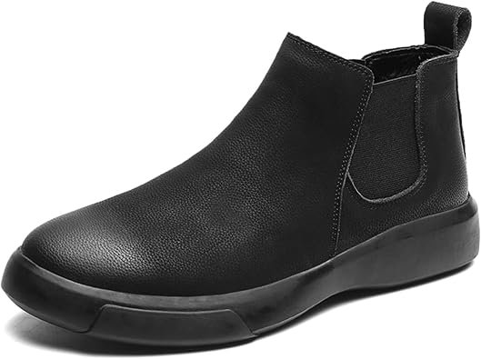 Round Toe Ankle Boots for Men Burnished Toe Elastic Bandage Cowhide Leather Waterproof Wearable Anti-Slip On Non Slip Work Casual
