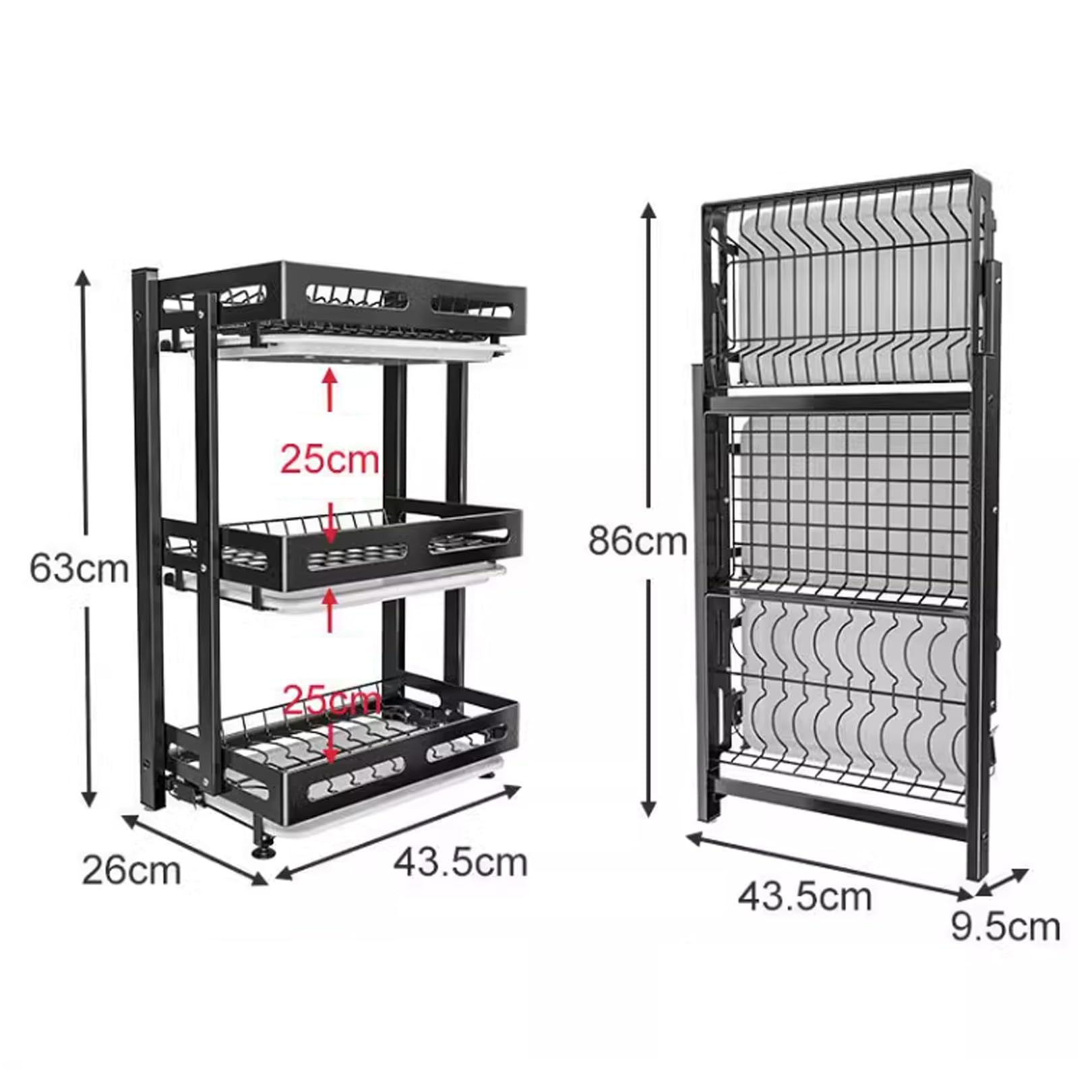 Escurreplatos de Pared, escurridor Grande para organizar la encimera de la Cocina, escurridor de Acero Inoxidable de 3 Niveles para sobre el Fregadero.