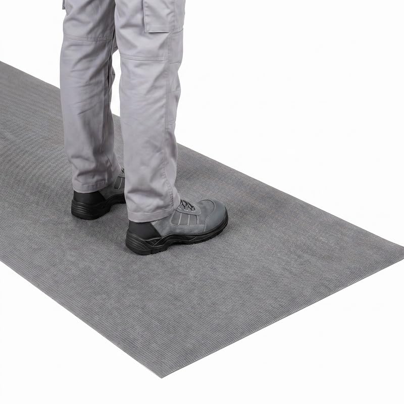 W1 Tapis Anti-Fatigue Industriel 9,5mm d'Épaisseur - Tapis Ergonomique Travail Debout, Mousse Haute Résilience pour Usine, Atelier et Caisse - Gris - 91 cm x 250 cm
