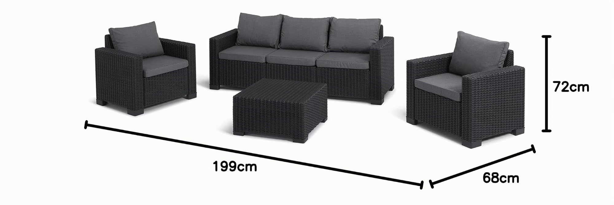 Allibert by Keter California Canapé de Jardin 3 Places avec Coussins d'assise et de Dossier, en Plastique, Aspect rotin, Rond, Graphite/Gris Froid, 199 x 68 x 72 cm