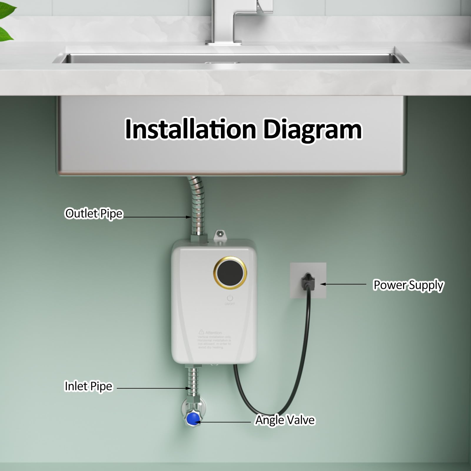 Weytoll Chauffe-eau instantané 3500W 220V Mini chauffe-eau instantané sans réservoir Salle de bain Cuisine Lavage avec affichage numérique de la température pour camping-car Cuisine Salle de bain