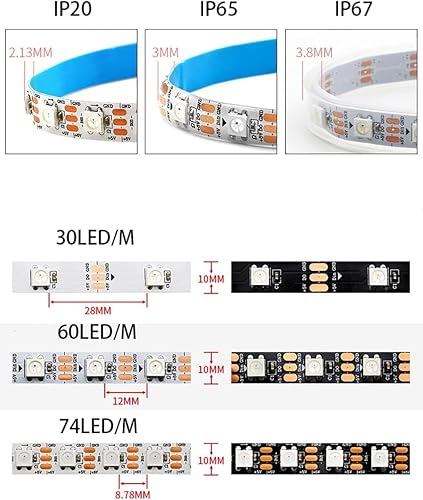 Miniatura 1 de TOPXCDZ WS2812B WS2812 - Tira LED de píxeles direccionables individualmente flexible digital RGB 30607496144PixelLedsM cinta de luz 5V (5M 96LEDM,