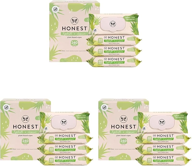 Lenços umedecidos The Honest Company Aloe + Cucumber, 60 unidades, pacote com 12