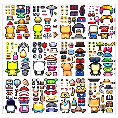 Pixel Buddy Make-a-Face Stickers for Kids – 36 Sheets Sticker Pack with 700+ Mix & Match Stickers – Fun Craft Activity for Ages 3–8 – Creative Screen-Free Toy for Travel & Parties
