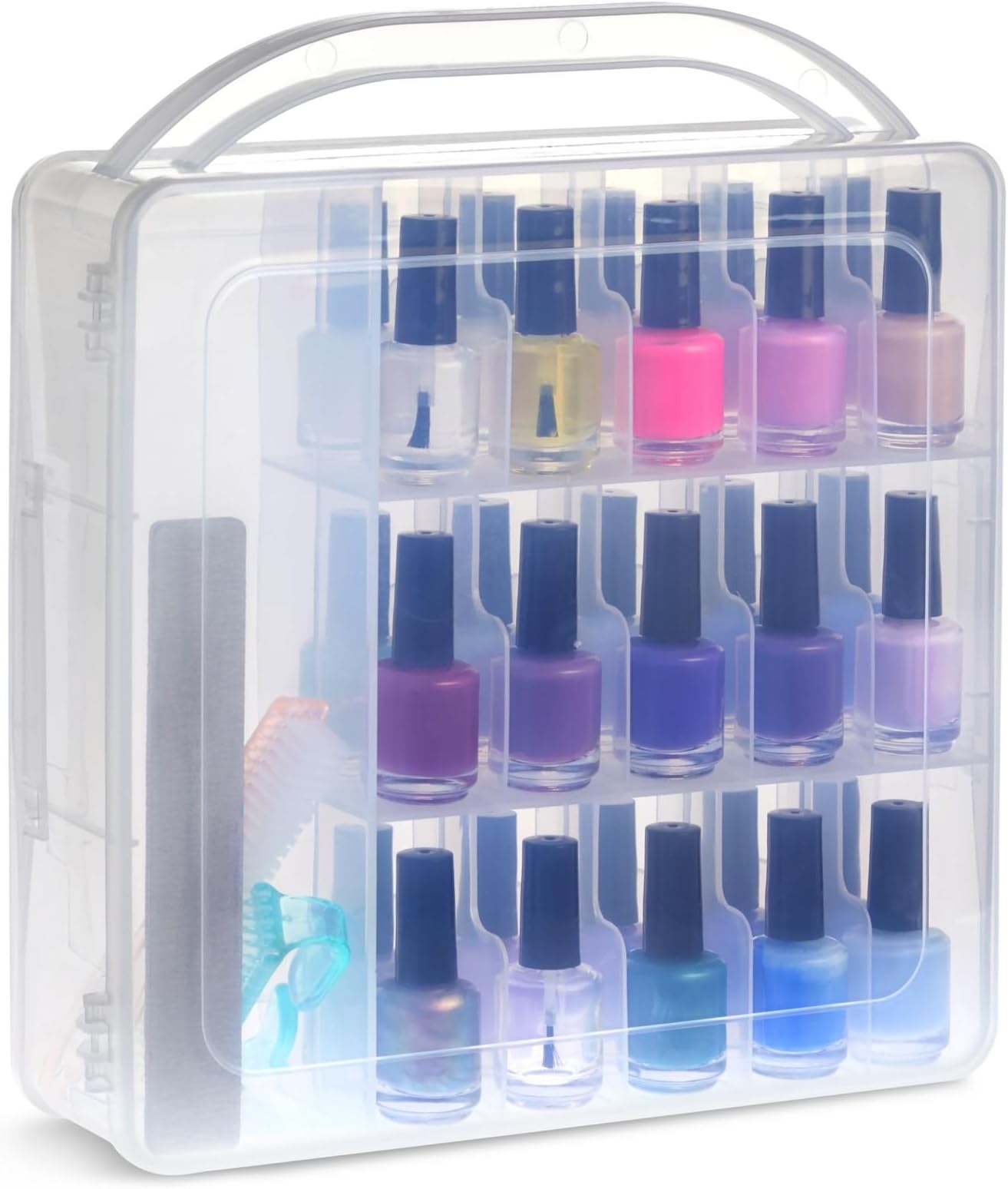 Nail Polish Organizer Case with Lid and Handle, Holds 30 Bottles (Pink, 11.8 x 11.2 x 3.15 In)
