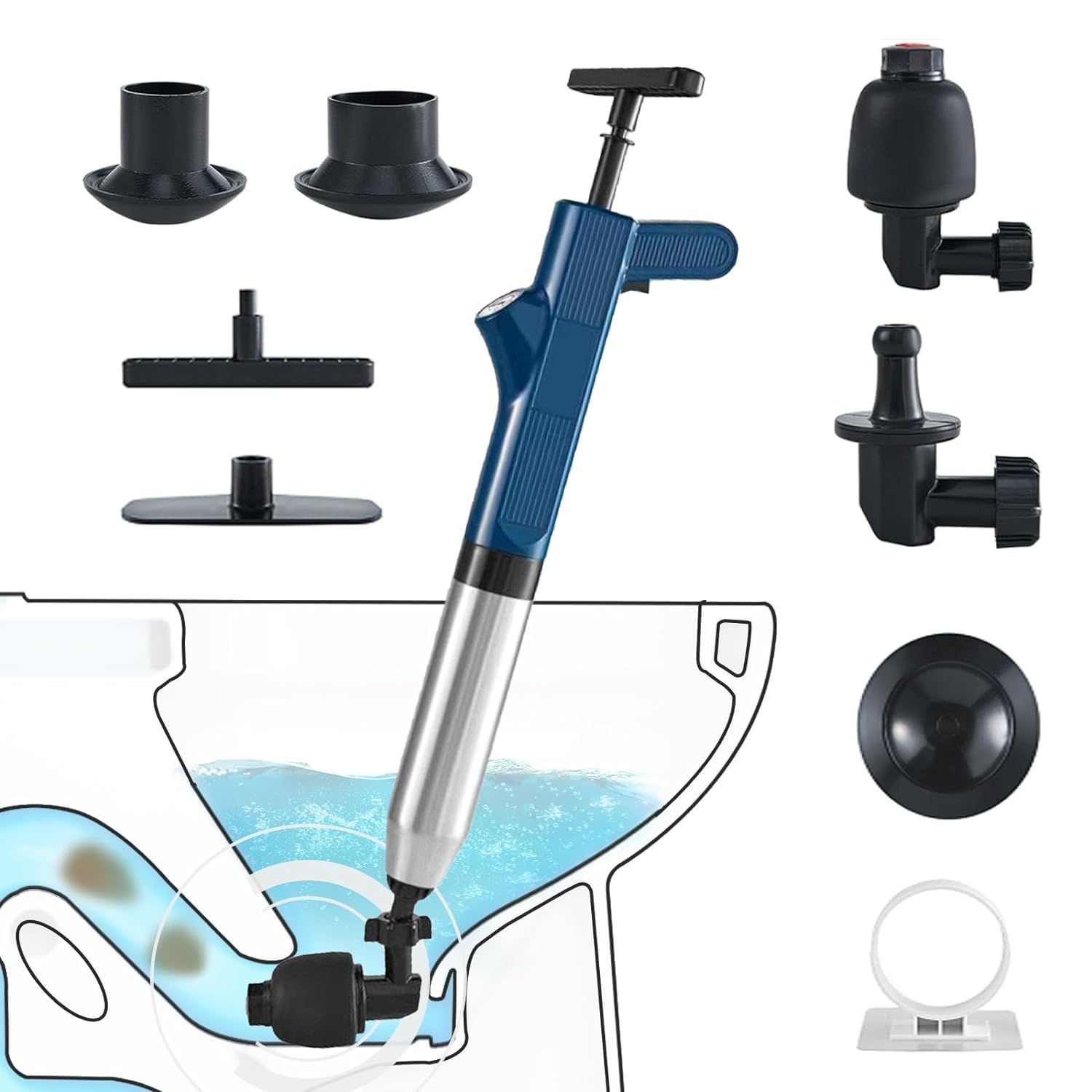 HICOBER Toilet Plunger, Drain Clog Remover Tools, Powerful High Pressure Air Drain Blaster Gun with Real-Time Barometer,Stainless Steel Toilet Clog Remover for Toilet Bathroom Clogged Pipe Floor Drain-image-46