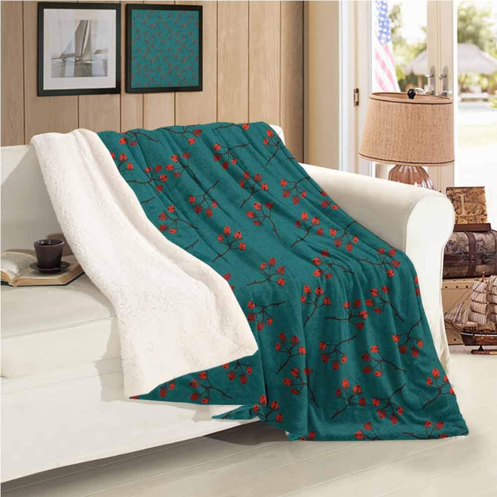 EMODFJCXZ Teal Sofa Blanket Whimsical Modern Style Berry Christmas Pattern Hand Drawn Rustic Traditional Lightweight Thermal Blankets W60 x L30 Teal Ruby Vermilion