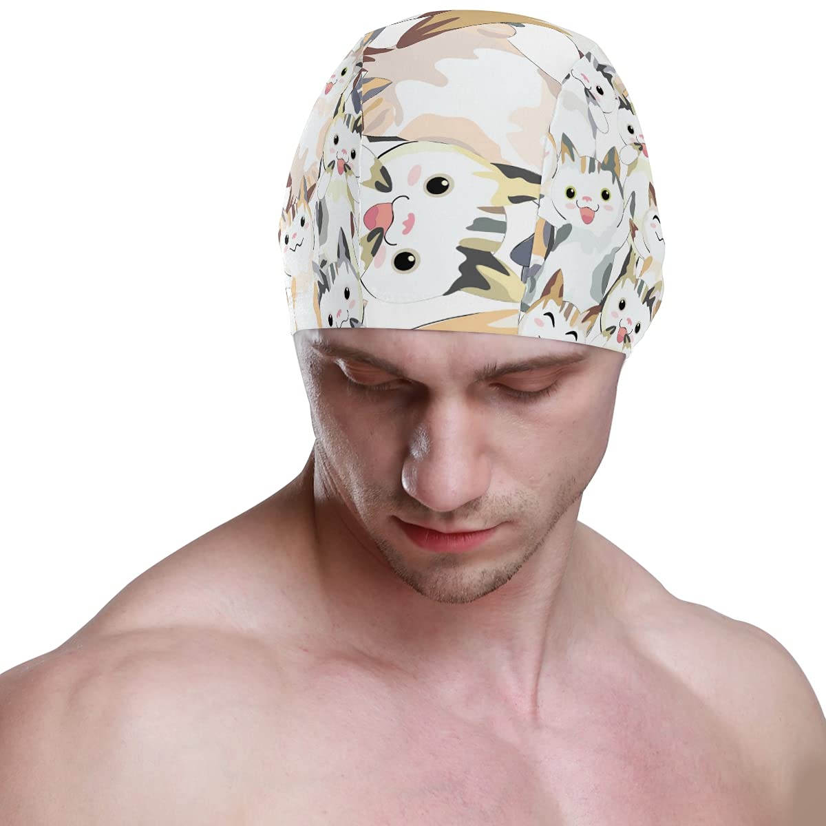 Hupery Cute Kitty Cat Swim Cap Easy Put On/Off Swimming Caps Long Hair Short Hair Swim Caps for Adult Youth Women Men