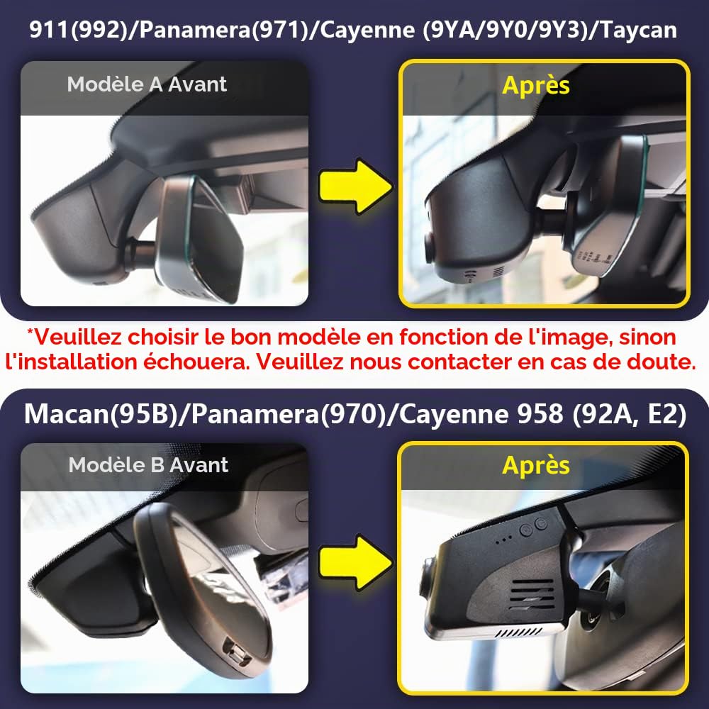 Fitcamx Dashcam Compatible avec Porsche 911(992), Cayenne (9YA 9Y0 9Y3), Panamera (971) et Taycan(modèle A), 2160P 4K OEM WiFi Caméra de Voiture, Mode Parking, G-Senseur, Vision Nocturne,Carte 64 Go