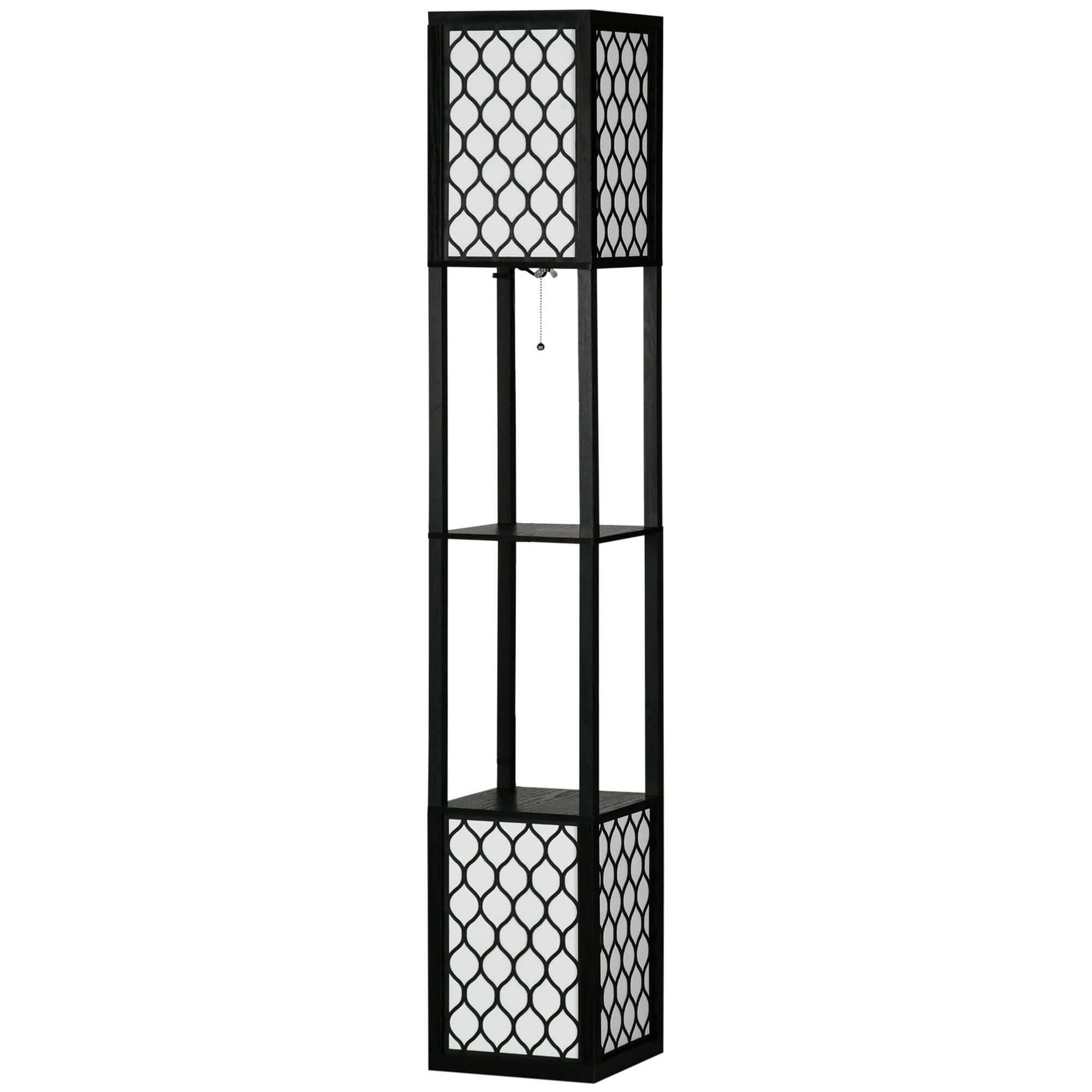 HOMCOM Lampada da Terra a Colonna in MDF e Plastica PP con 2 Ripiani, per Soggiorno, Studio e Camera da Letto, 26x26x156 cm, Bianca e Nera
