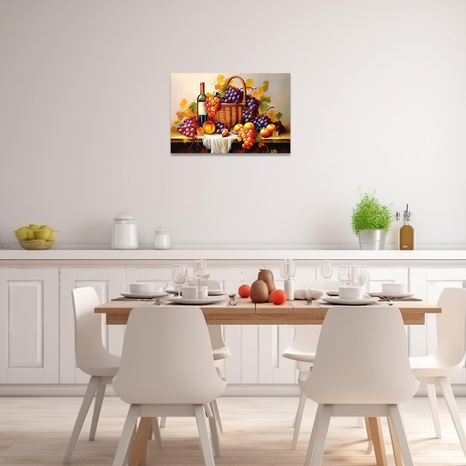 CCWACPP Kitchen Canvas Wall Art Grapes and Wine Painting Vintage Fruits Pictures Print Farmhouse Kitchen Restaurant Dining Room Wall Decor Framed (B - Image 3