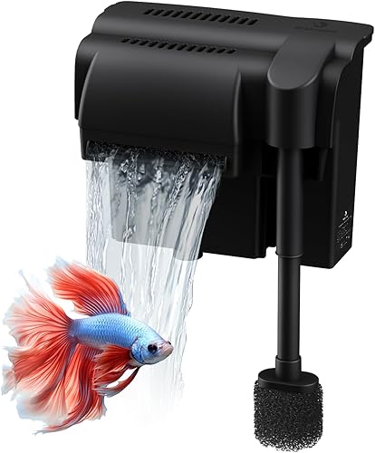 fishkeeper Filtro de acuario ultra silencioso de 6 W 180 GPH para colgar en la parte posterior, filtro bioquímico de 4 etapas para tanque de peces
