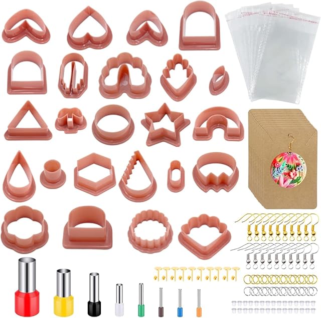 SENHAI 24 Pcs Polymer Clay Cutters Clay Earring Cutters Multiple Styles Cute Shape , with Earring Cards, Hooks, Round Circle Shape Cutters Mold for Polymer Clay Jewelry Making