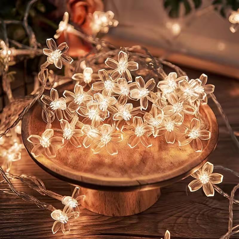 Image of One94Store 14 LED, 3 Meter Silicone Flower Fairy String Lights - Warm White Decorative Series Lights for Home, Festival, Wedding, Party & Room Decoration | Plug-in Fairy Lights (Pack of 3)