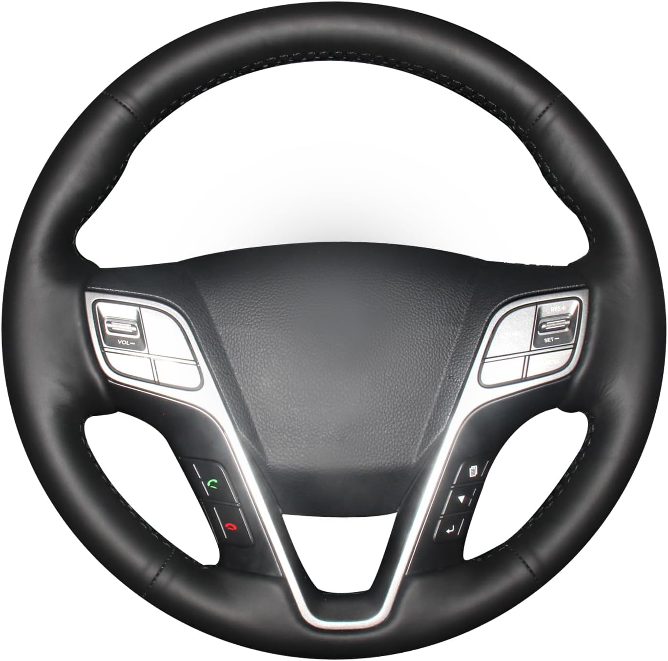 MEWANT Steering Wheel Cover Wrap for Hyundai Santa Fe ix45 Hand-Stitched Black Genuine Leather