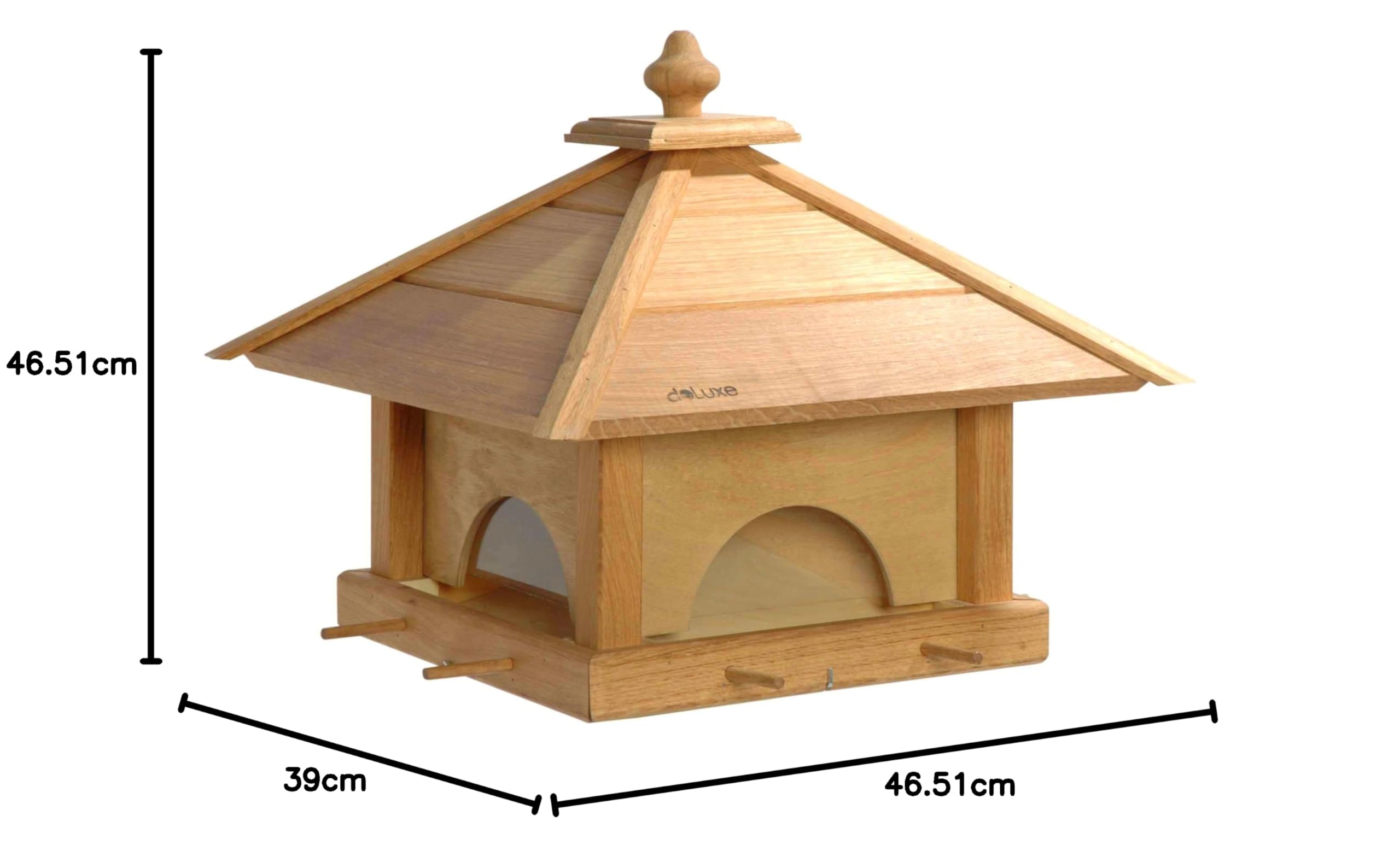 LUXUS-VOGELHAUS 46700e Vogelfutterhaus mit 4 Schubladen - Vogelvilla aus Massivholz - Futterstation für Wildvögel - Vogelhaus mit separaten Futter-Schubladen - 46,5 x 46,5 x 39 cm - Natur