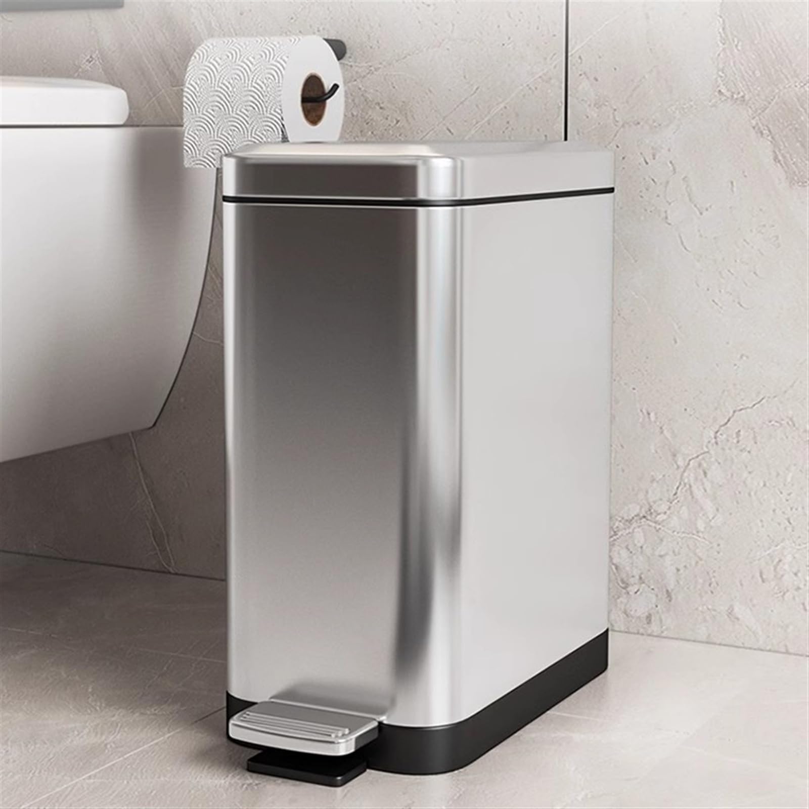 Papelera de Escritorio Bote de basura delgado de acero inoxidable con pedal, cubo de basura estrecho con tapa de cierre suave y cubo interior extraíble for el hogar, cocina y baño Cubo de Basura(Tungs