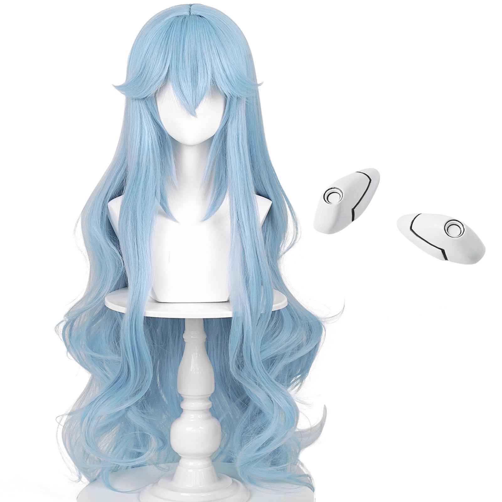 Wiggy Mermaid Ice Blue Wig for Costume Cosplay Wig + Hairpin Anime Long Women Curly Fluffy Halloween Hair Wig + Cap
