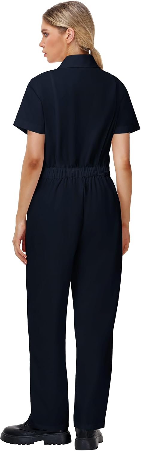 AOBUTE Women Short Sleeve Coverall Lightweight Solid Color Work Jumpsuit
