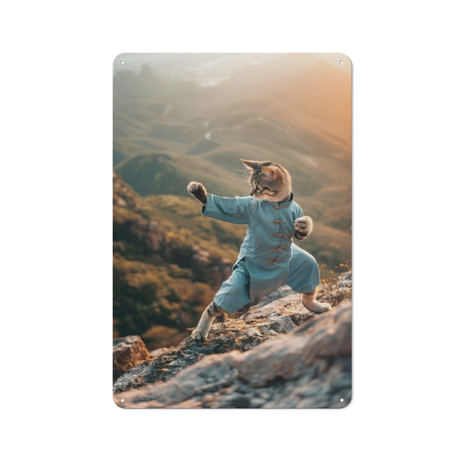 Junmoney Tai Chi Master Kitty Vintage Tin Sign 30X20cm With For Guest Room Or Hallway, Suited To Wall Displays In Guest Rooms And Hallways