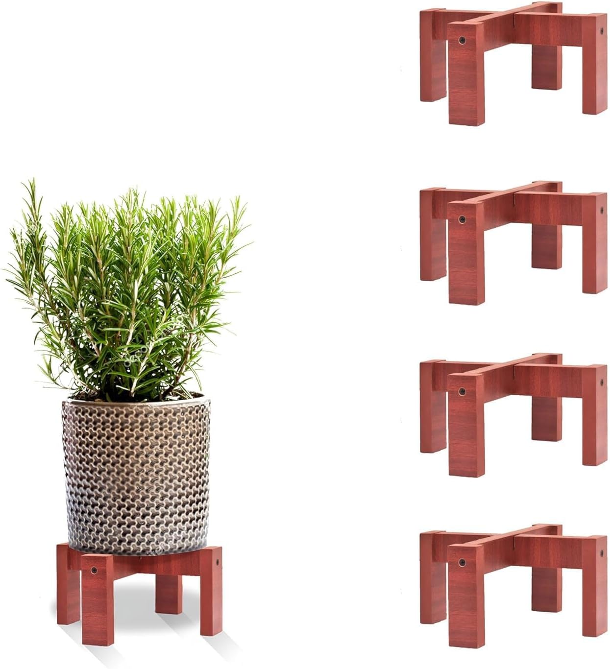 Dime Store Wooden Balcony Garden Plant Stand Patio Indoor- Plant Holder for Plants and Flowers - Pot Stand for Living Room Balcony Office (Set of 4)