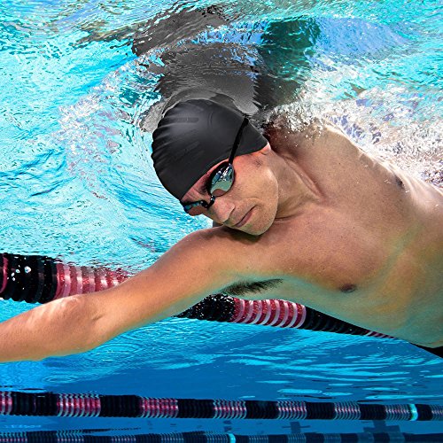 Phelrena Swimming Cap Waterproof Premium Silicone Solid Long Hair Earmuffs Swim Cap Flexible Reversible For Adults Kids Women Men, Keeps Hair Clean Ear Dry, Free With Nose Clip And Ear Plugs #TOP6