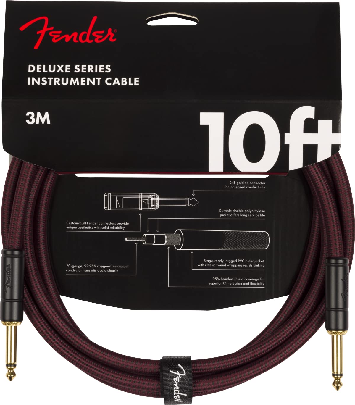 Fender Limited Edition Deluxe 10' Tweed Cable, Oxblood, 3.048 meter