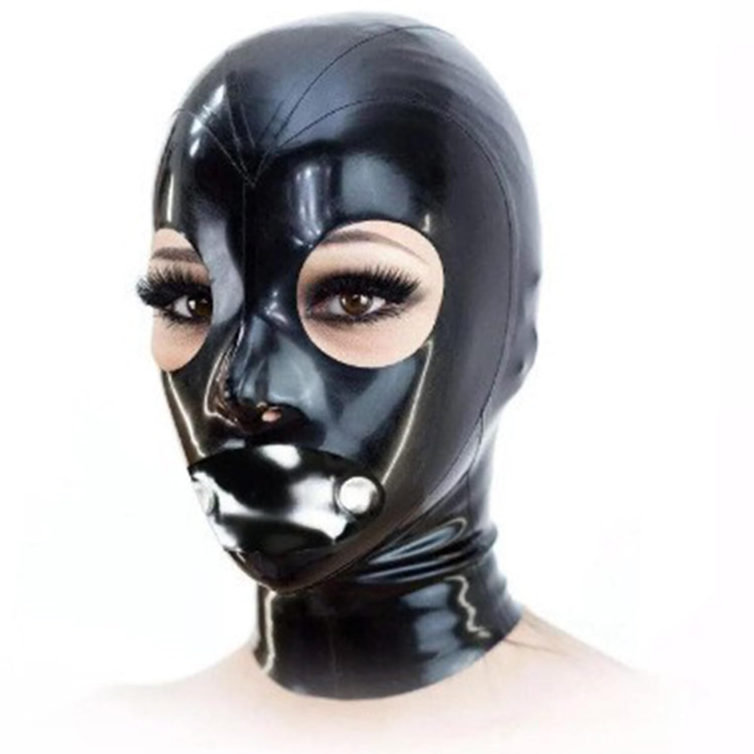 Wxlpcgo Black Latex Hood Riding Mask Rubber Mask Exposed Eyes And Mouth With Back Zipper For Halloween Party Fetish(Size:xl-70Cm)