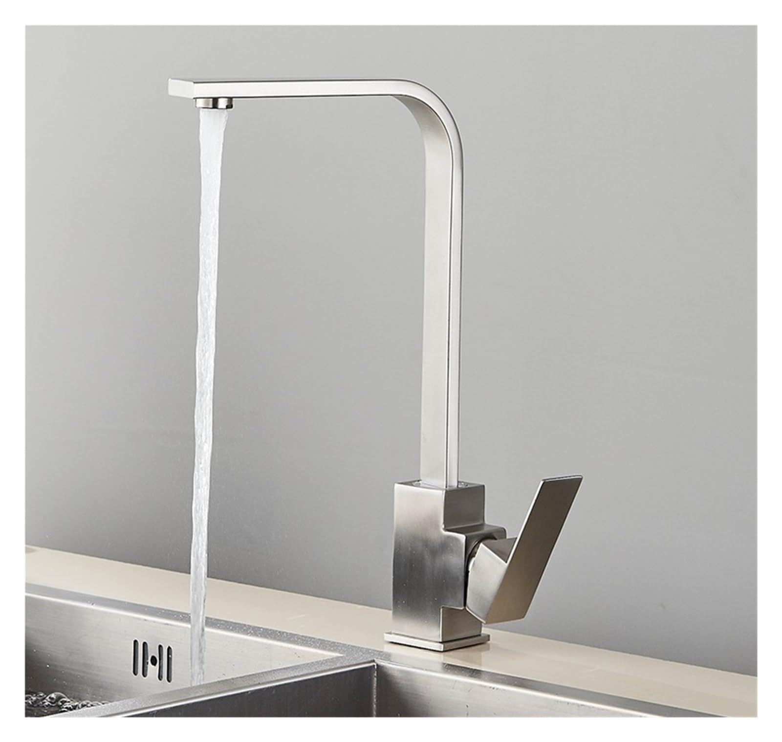 Robinet de cuisine carré mitigeur chaud froid rotatif 360 noir mat