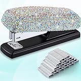 Yexiya Bling Crystal Stapler Gift Sparkly Diamond Stapler for Desk Handmade Clay Rhinestone Machine Pretty Office Stationery Kit Stylish Accessory for Women Lady Christmas(AB Color)