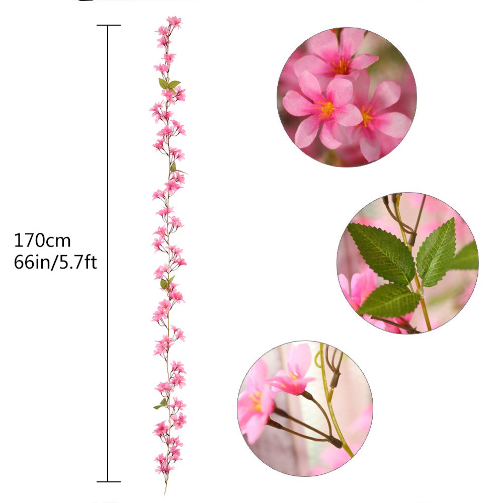 VINFUTUR Guirnalda De Flores Artificiales De Cerezo (5pcs X 2m): Enredadera Colgante Sakura Para Decoración De Bodas, Fiestas Y Hogar