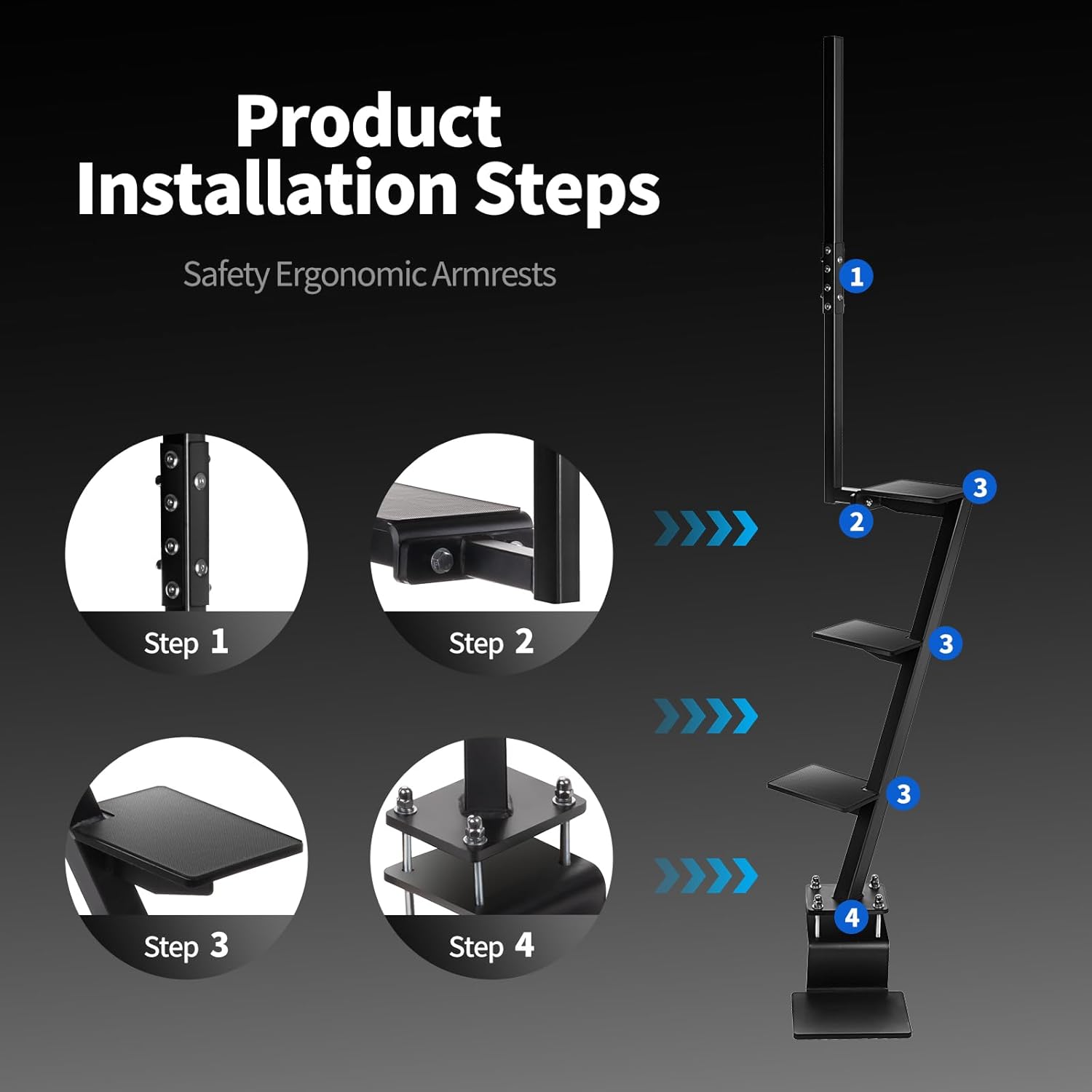 Heavy Duty Steel Boat Trailer Steps with Handle, Trailers Tongue Step Fits for Trailer Tongue Step,Bass Boat,Pontoon Boat-4 Steps with Black Color