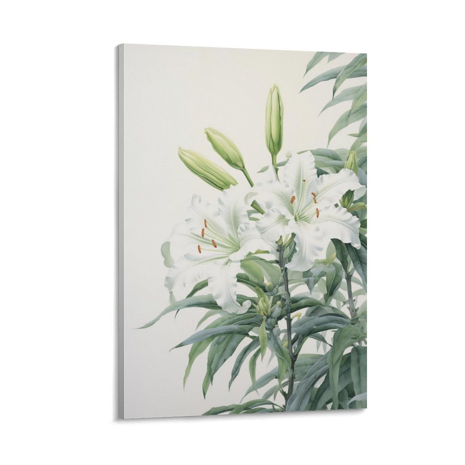 AYAROS Green Leaves Flowers Canvas Wall Art for Bedroom White Minimalist Modern Plant Wall Decor Poster for Room Aesthetic Framed 12x18 inch