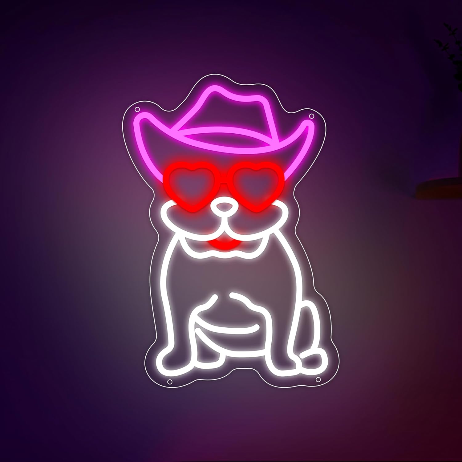 Cowboy French Bulldog Neon Sign, French Bulldog LED Sign for Wall Decor, Cute Cowboy Dog Led Light Sign for Pet Shop, Bedroom, Home Wall Decor, Party Decor, Gift for Dog Lover and Bulldog Fans